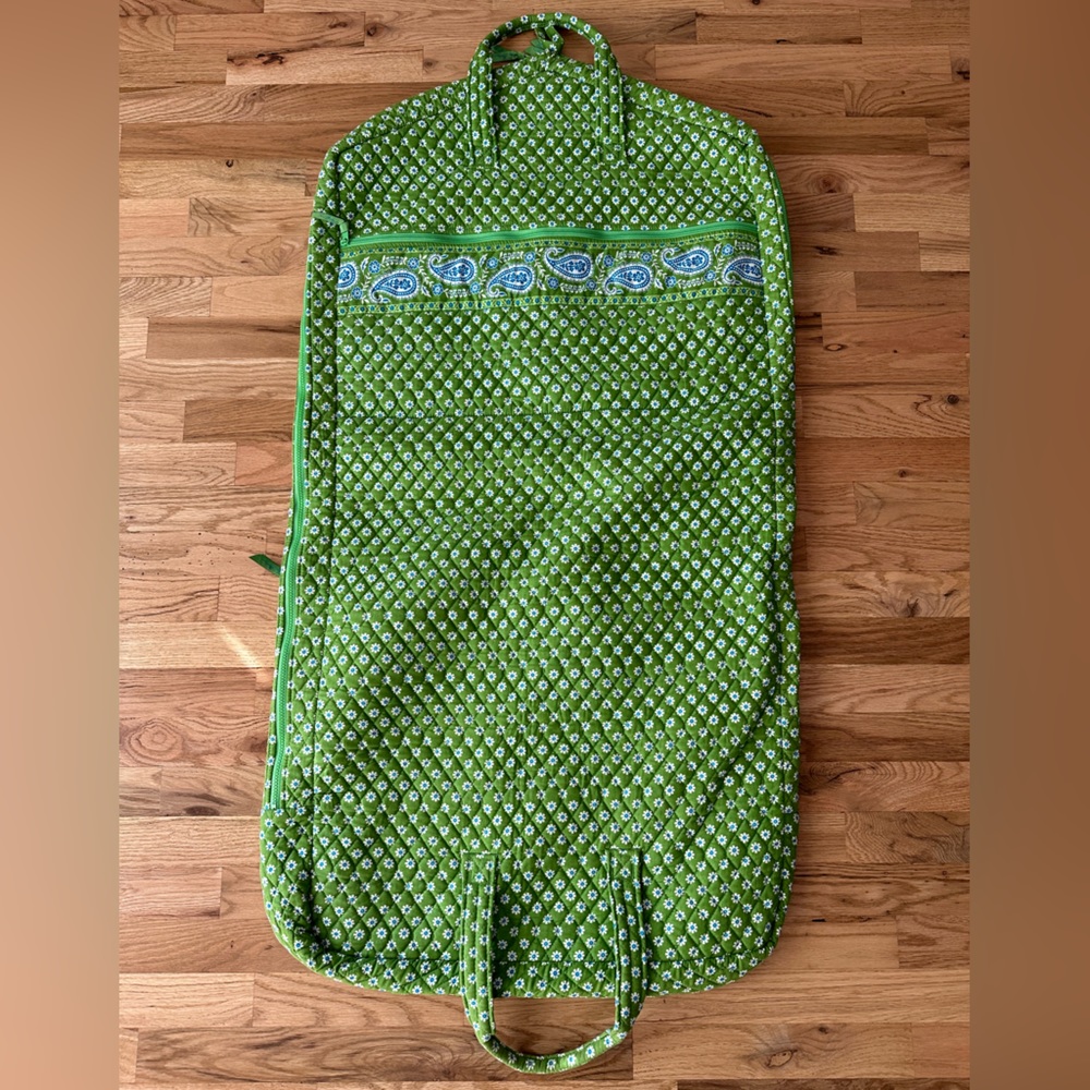 Vera Bradley Apple Green Daisy Garment Bag Blue Interior Fabric Excellent!